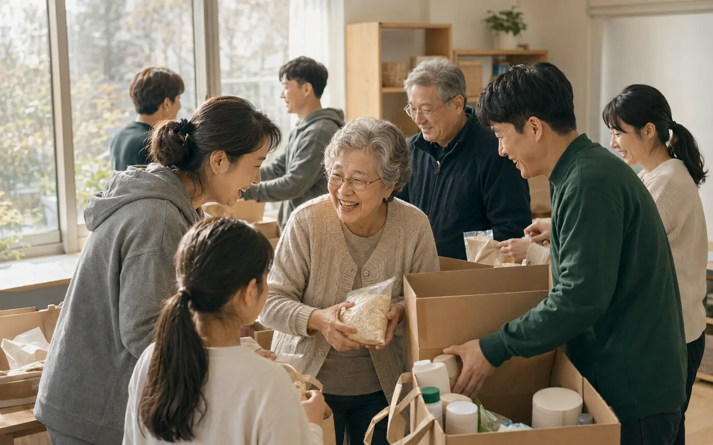 세대가 함께 생활물품을 나누고 준비하는 따뜻한 지역 공동체